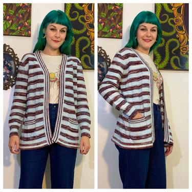 Vintage 1970’s Blue Striped Space Dyed Cardigan 