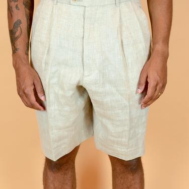 Vintage Ivory Linen Golf Pleated Shorts Greg Peters Medium Large 34 35 New 