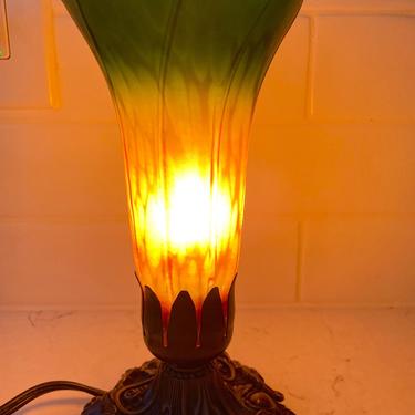 Vintage Tulip Trumpet Lily Glass Lamp, Antique Floral Glass Table Lamp by LeChalet