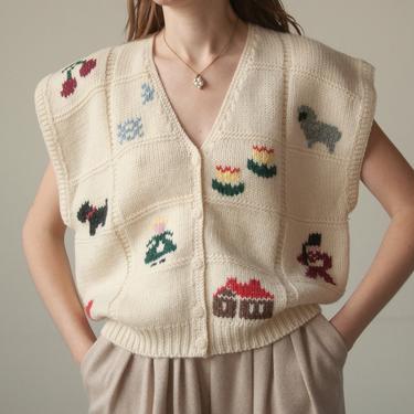 6552t / wool patchwork novelty sweater vest / s / m / l 