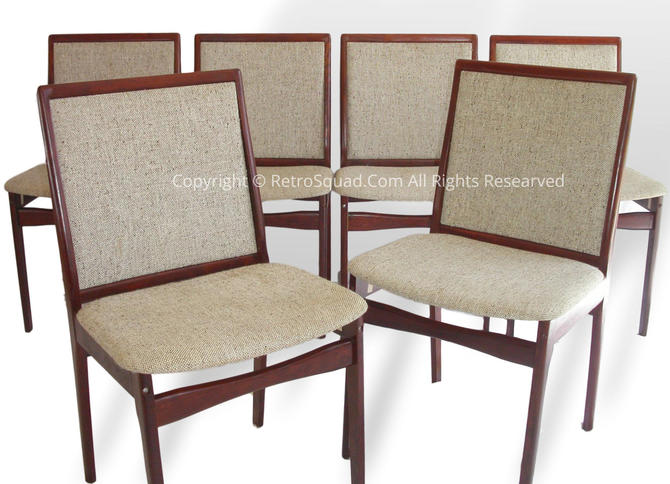 6 Danish Modern Rosewood Upholstery Side Dining Chairs Vintage