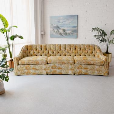 Flower Power Gold &amp; Orange Tufted Sofa