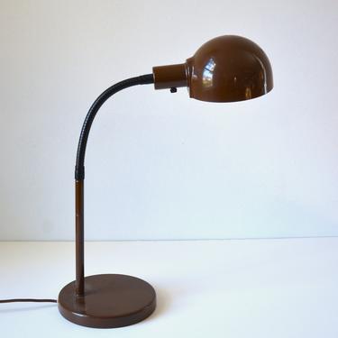 Vintage Modernist Desktop Gooseneck Task Lamp in Brown and Black 