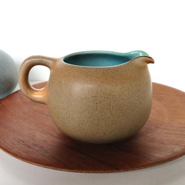 Heath Ceramics Creamer In Nutmeg and Turquoise, Edith Heath Small Pitcher in Aqua and Brown 