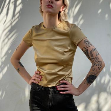 Liquid Gold Top / Nineties Shiny Baby Tee / Golden Tshirt 