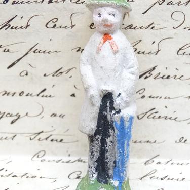Antique Miniature French Hand Painted Composite Man with Umbrella, Vintage Toy  for Putz or Nativity,  Doll House 