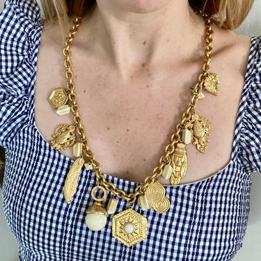 70s Etruscan Gold Charm Necklace