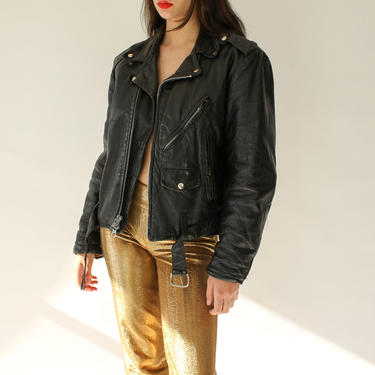 Vintage 70s 80s Black Leather Motorcycle Jacket | Relaxed