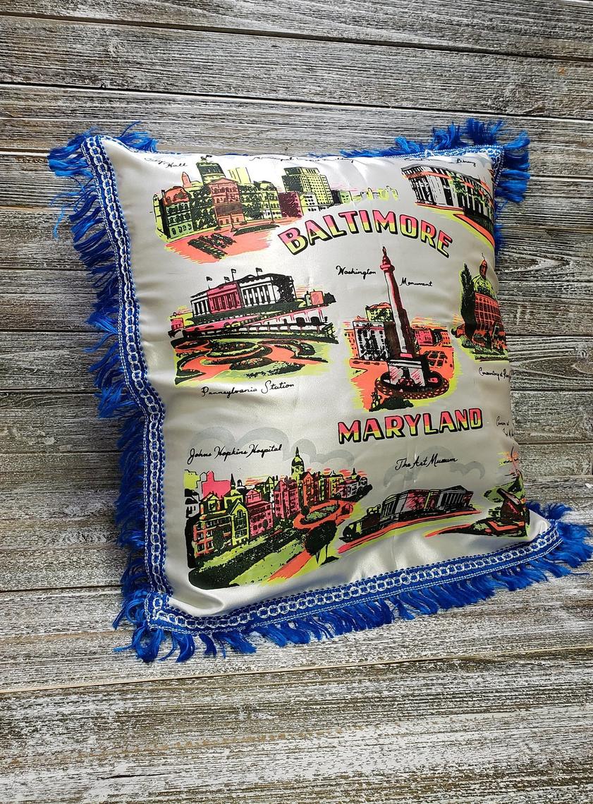 Vintage Baltimore Souvenir Pillow Cover, State Pillow Sham, Vintage