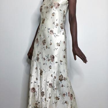 Vintage 90s Floral Bias Cut Satin Slip Dress