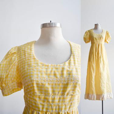 Vintage Yellow & White Gingham Maxi Dress 