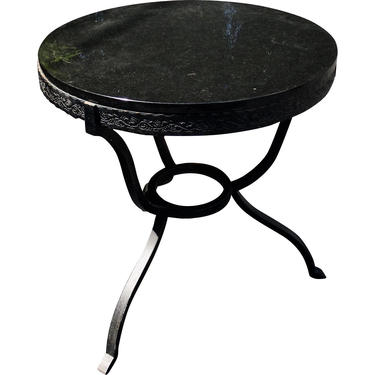 Art Deco Style Wrought Iron &amp; Marble Top Console Side Table 