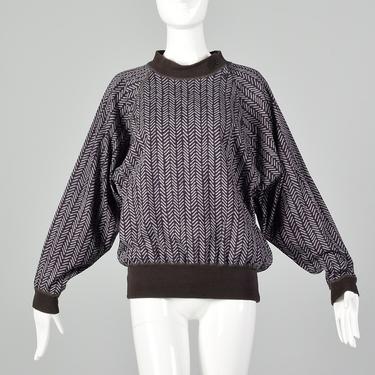 Medium Issey Miyake Plantation 1980s Gray Shirt Avante Garde Designer Chevron Pattern  Ribbed Knit 80s 