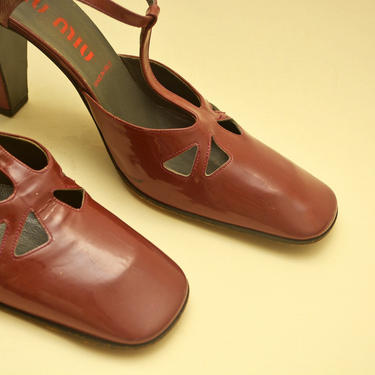 vintage 90s miu miu heels 1990s t-strap patent leather 