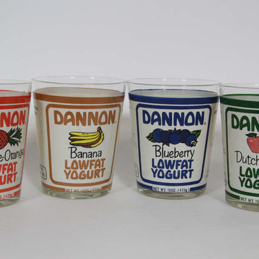 Vintage Dannon Yogurt Glass Cups, Promotional Advertising Collectors Glasses 