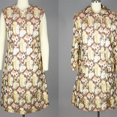 1960s Oscar de la Renta Dress Set | Vintage 60s Metallic Multicolor Dress & Jacket | medium 