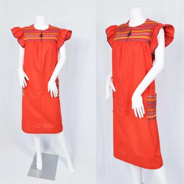 Reserved. Volup Mexicali 1960's/70's Orange Poly Cotton House Dress I Sz Lrg I Ric Rack 