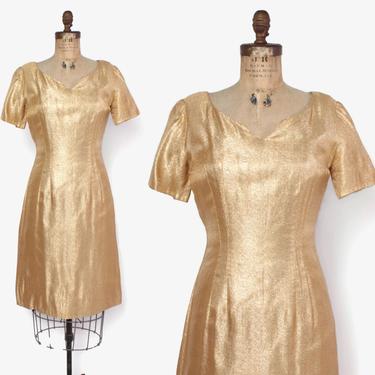 Vintage 60s Metallic Gold Dress / 1960s Sparkling Lurex Cocktail Dress 