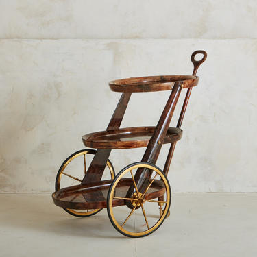 Three Tiered Goatskin Barcart by Aldo Tura for Italian Modern Design