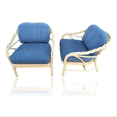 Pair McGuire Twisted Rattan Lounge Chairs 