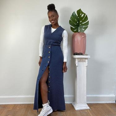 70s striped multiple buttons maxi dress