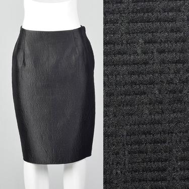 Small 1990s Mary McFadden Couture Black Pencil Skirt Horizontal Stitching Minimalist Pencil Skirt Separates 90s Vintage 