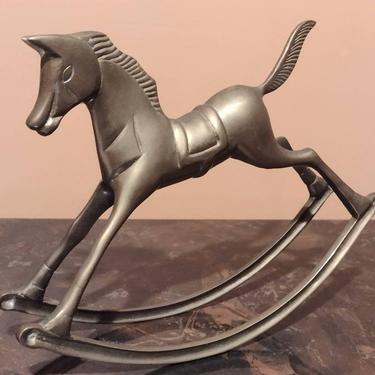 Vintage Brass Metal Rocking Horse Sculpture Hone Decor Brass Horse 10&amp;quot; 