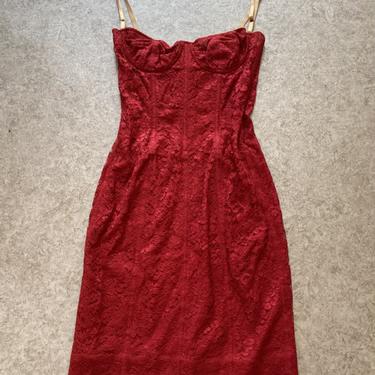 fitted lace wedding dress Red Bustier Corset Lace Bodycon Midi Dress