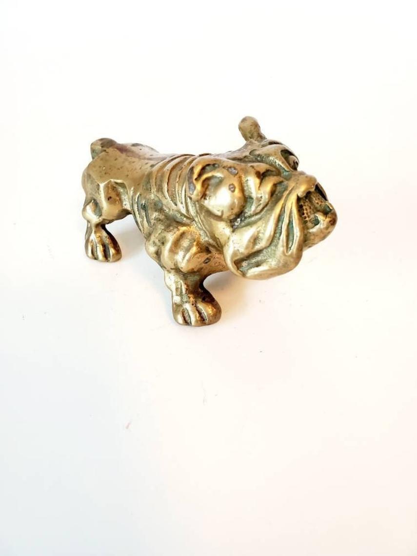 Vintage Brass English Bulldog Paperweight Figurine Penny Portland