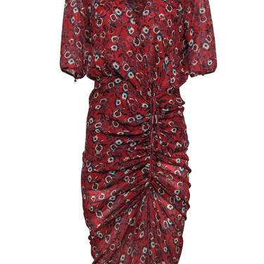Veronica Beard - Red Floral "Mariposa" Silk Ruched Midi Dress Sz 8