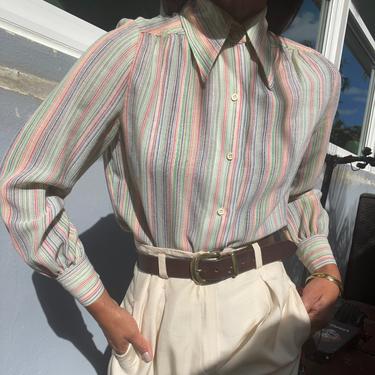vintage 70s multi stripe pointy collar blouse 