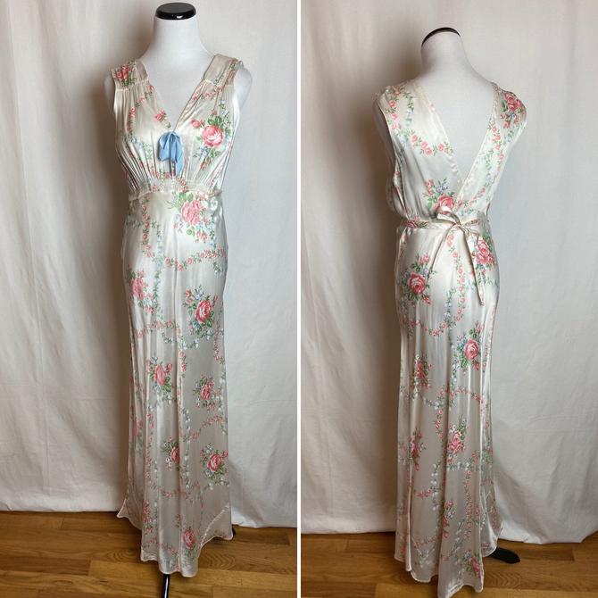 Vintage 1940s baby pink floral slip deals dress