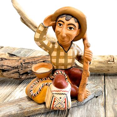 VINTAGE: 8.5" Authentic PERUVIAN Handmade Clay Pottery - Native Peruvian Man - SKU 35-A-00033256 