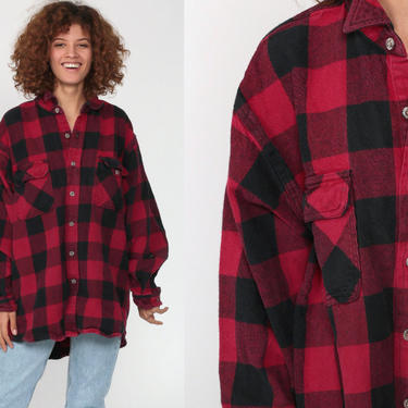 Red Flannel Shirt Red BUFFALO PLAID Shirt 90s | Shop Exile