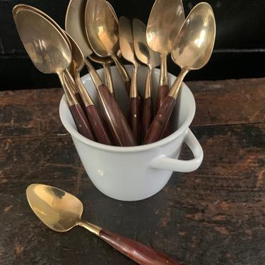 Brass and Wood Spoons Demitasse Spoons Condiment Spoons Jam Spoons 