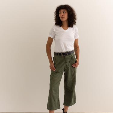 Vintage 29 30 Waist x 23 Inseam Olive Green Army Pants | Crop Utility Fatigues Military Trouser | Zipper Fly | F066 