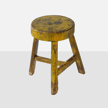 antique chinese stool, rustic yellow chinese stool, hand painted chinese stool, primitive chinese stool, chinese stool,  rustic stool 