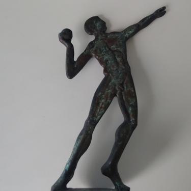 Vintage Ancient Greek Olympic Bronze Figure Shot Put Thrower 
