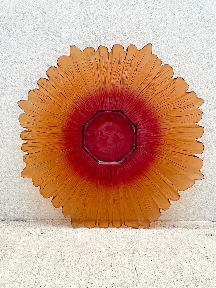 Giant Orange Flower Art Glass Tray Revival Vintage North Loop