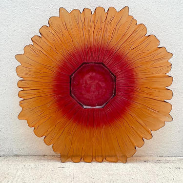 Giant Orange Flower Art Glass Tray