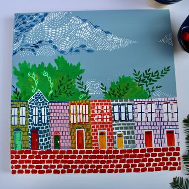 Original Painting on wood panel, City landscape Artwork, Gifts for dad 
