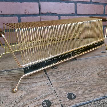 Mid Century MCM Le-Bo Brass Wire Record Holder with Wood Handles 