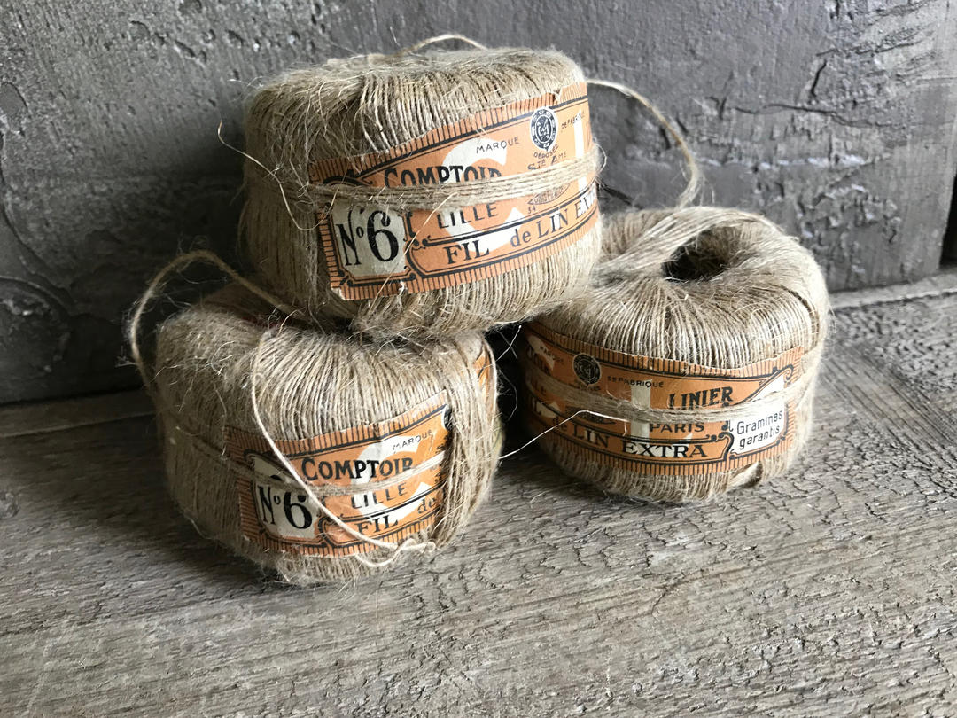 1 French Natural Linen Thread Spool, Paris, 50 Grammes Each, Unused  Original, Jan's Vintage Stuff
