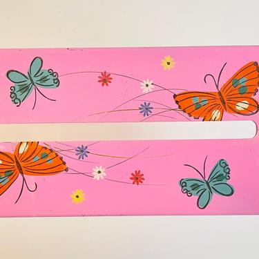 Vintage 1960s Retro Mod Butterfly Pink Lacquer Plastic Groovy Tissue Box Cover Holder Japan Bathroom Decor 
