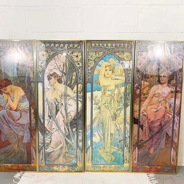 Vintage Alphonse Mucha Gold Framed Prints Times of the Day Print The Guild New York Offset Lithography Fine Art Paper Lithograph Art Nouveau 