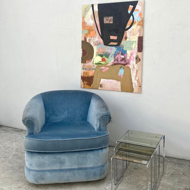 Sky Blue Velvet Swivel Barrel Chair
