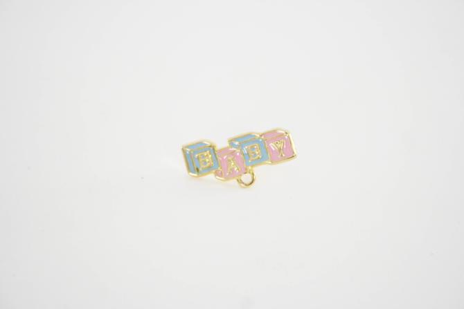 Vintage Baby Blocks Enamel Pin Gold Tone Pastel Pink Baby Blue