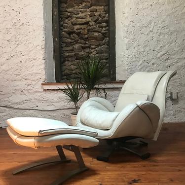 mid century lounge chair with ottoman in italian leather