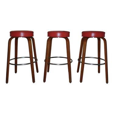 Vintage Set of 3 Mid Century Modern Thonet Bentwood Counter Bar Stools