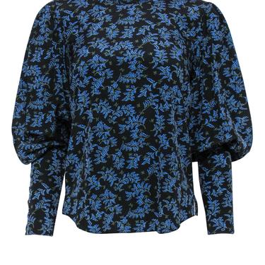 Veronica Beard - Black &amp; Blue Dainty Floral Blouse w/ Puff Sleeves Sz 2